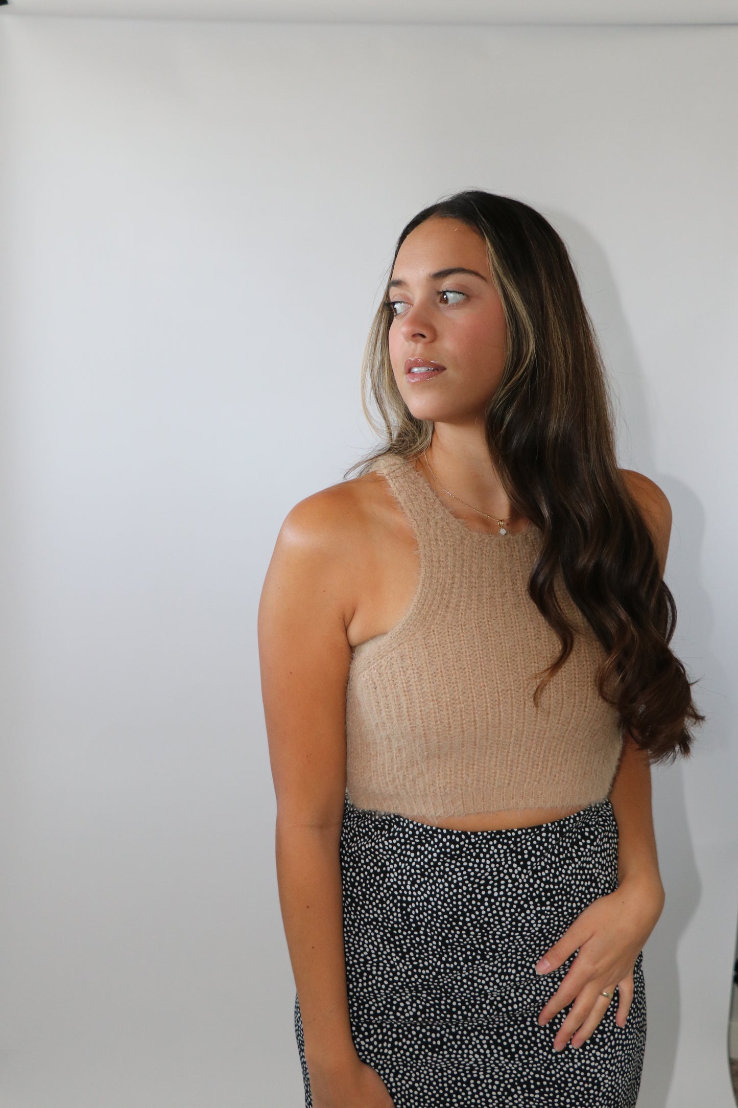 Leah Halter Knit Top - Taupe