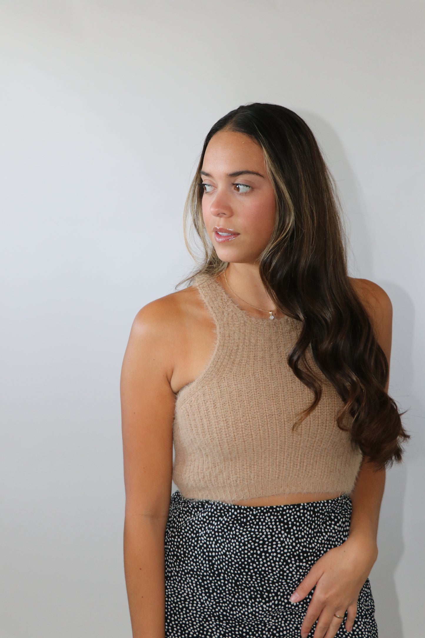 Leah Halter Knit Top - Taupe